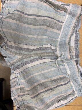 LOFT Light Blue, White & Gray Striped Linen-Blend Shorts